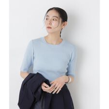 ウォッシャブルハイツイスト五分袖リブニット