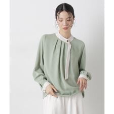 フロントタックバイカラーボータイブラウス