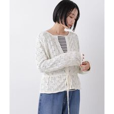 透かし柄ペプラムニットカーディガン