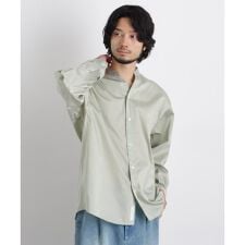 「OtoNANO」大人のワイドシャツバンドカラー ストライプ長袖