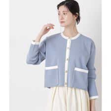 洗濯機洗可バイカラーニットジャケットカーディガン(セットアップ可)