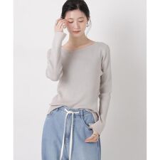 洗濯機洗可アシンメトリーネックデザインリブニット