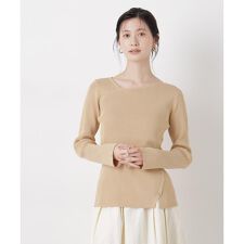 洗濯機洗可アシンメトリーネックデザインリブニット