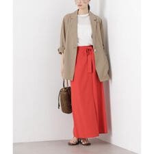 多機能リネン混ラップ風サイドリボンスカート(セットアップ可)