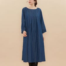 ［洗える］綿麻ダンガリータックワンピース