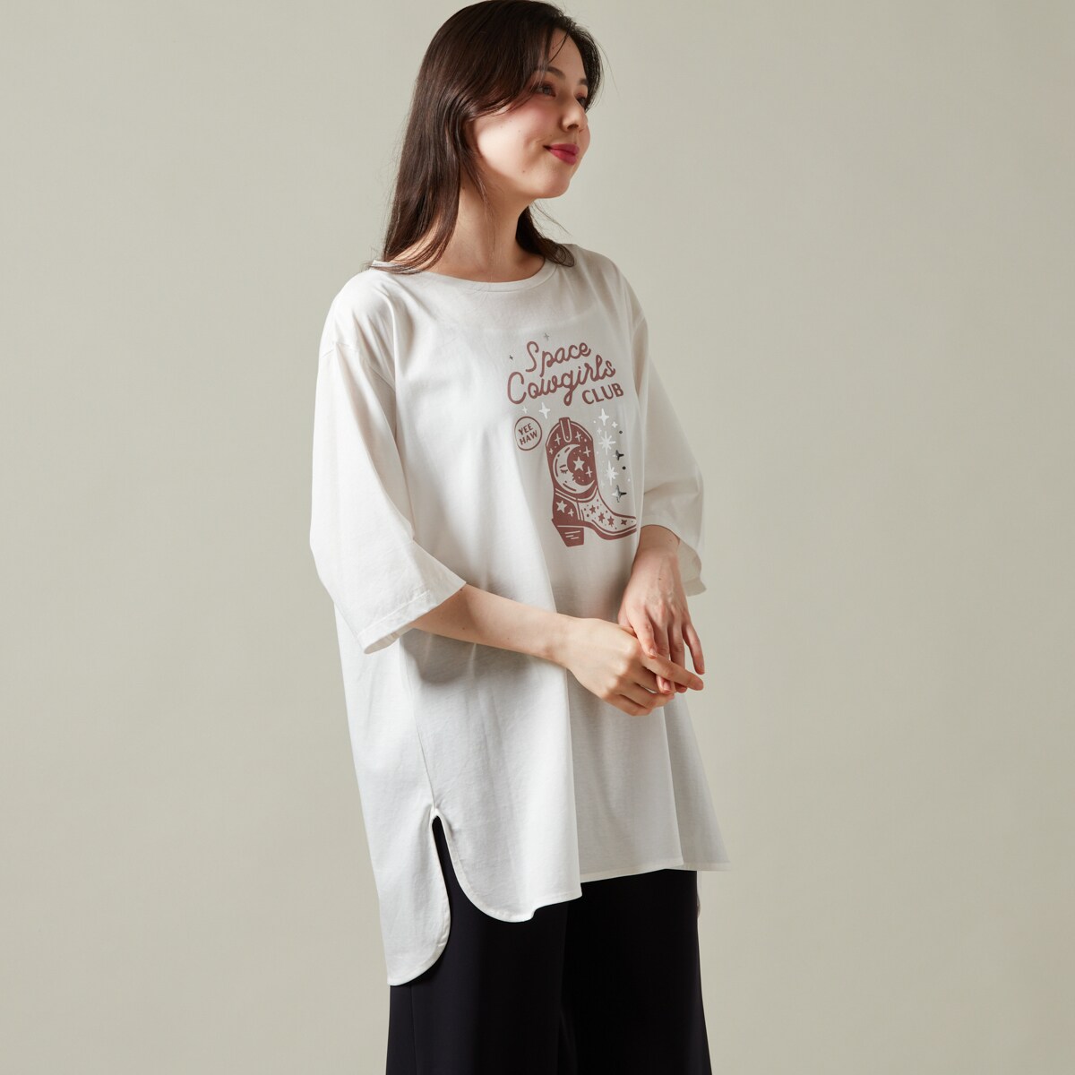 箔ブーツプリント ロングシルケットカットソー 箔ブーツプリント ロングシルケットカットソー | アル・ディ・ラ