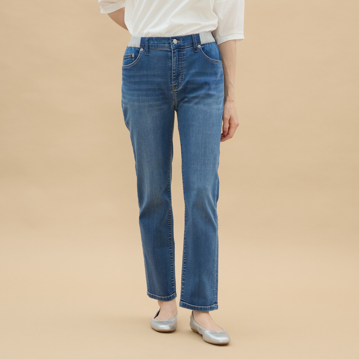 アル・ディ・ラ（AL DI LA）/[ 接触冷感 ] [ ストレッチ ] −5度デニムストレートパンツ 接触冷感】マイナス5度 スリムストレートリブ デニムパンツ | アル