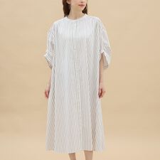 【洗える】ストライプハーフスリーブゆったりワンピース