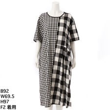 【洗える】【麻混】チェック柄切替ワンピース