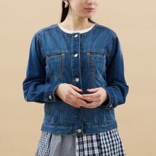 ノーカラーデニムジャケット