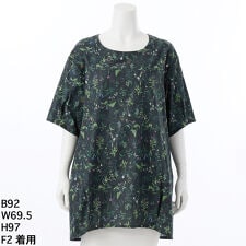 【洗える】【日本製】後シャーリング植物柄ゆったりチュニック