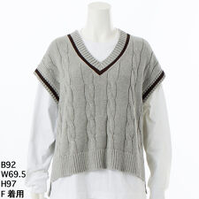 【洗える】Vネックケーブル綿ニット