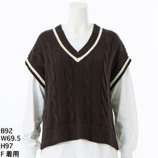【洗える】Vネックケーブル綿ニット