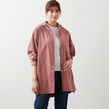 コーデュロイフード付ロングシャツ