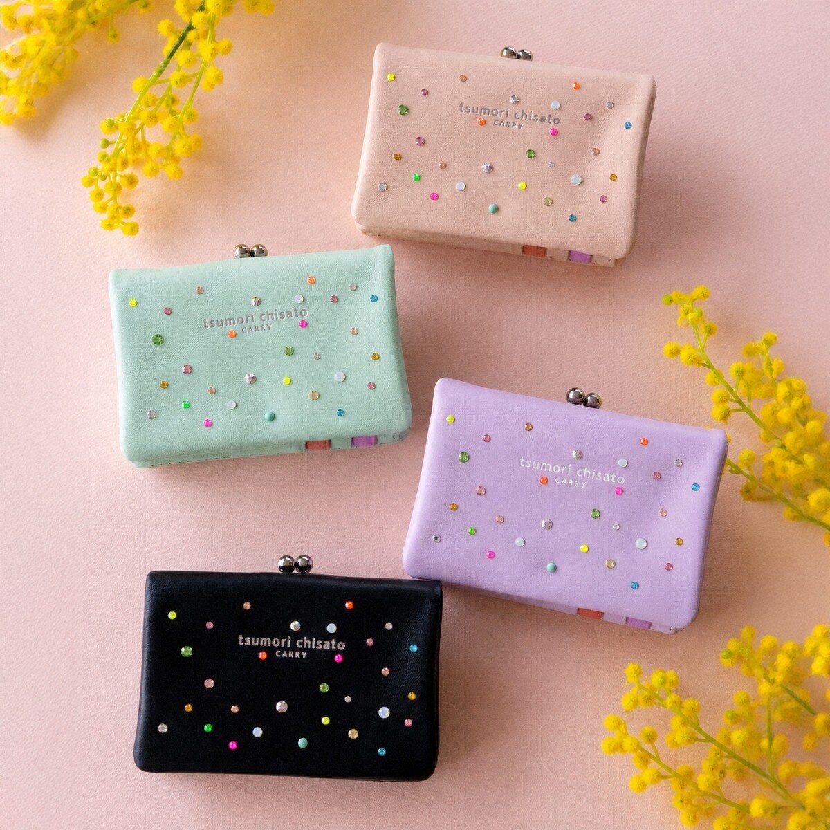 tsumori chisato CARRY】 キラキラ石 がま口 2つ折り財布