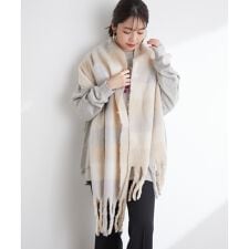 ビス(VIS)の【リサイクルポリエステル】ふんわりボリューム。太フリンジチェック柄マフラー