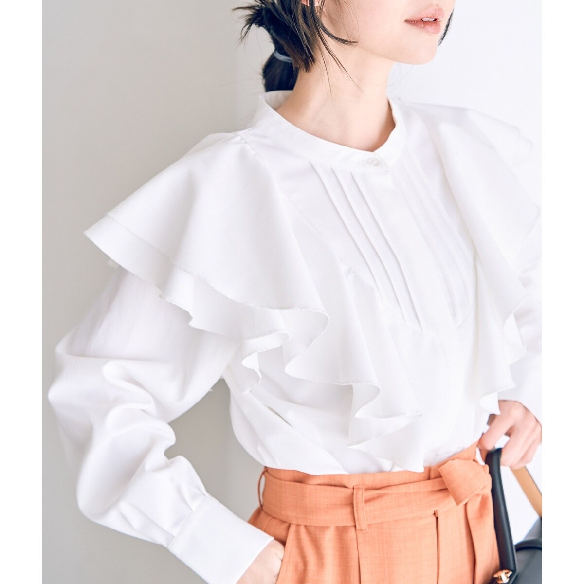 みかん⑤*３Ｌブラック黒*ラッフルフリル長袖ブラウス cd009-88474-d01b.jpg?basethum=225