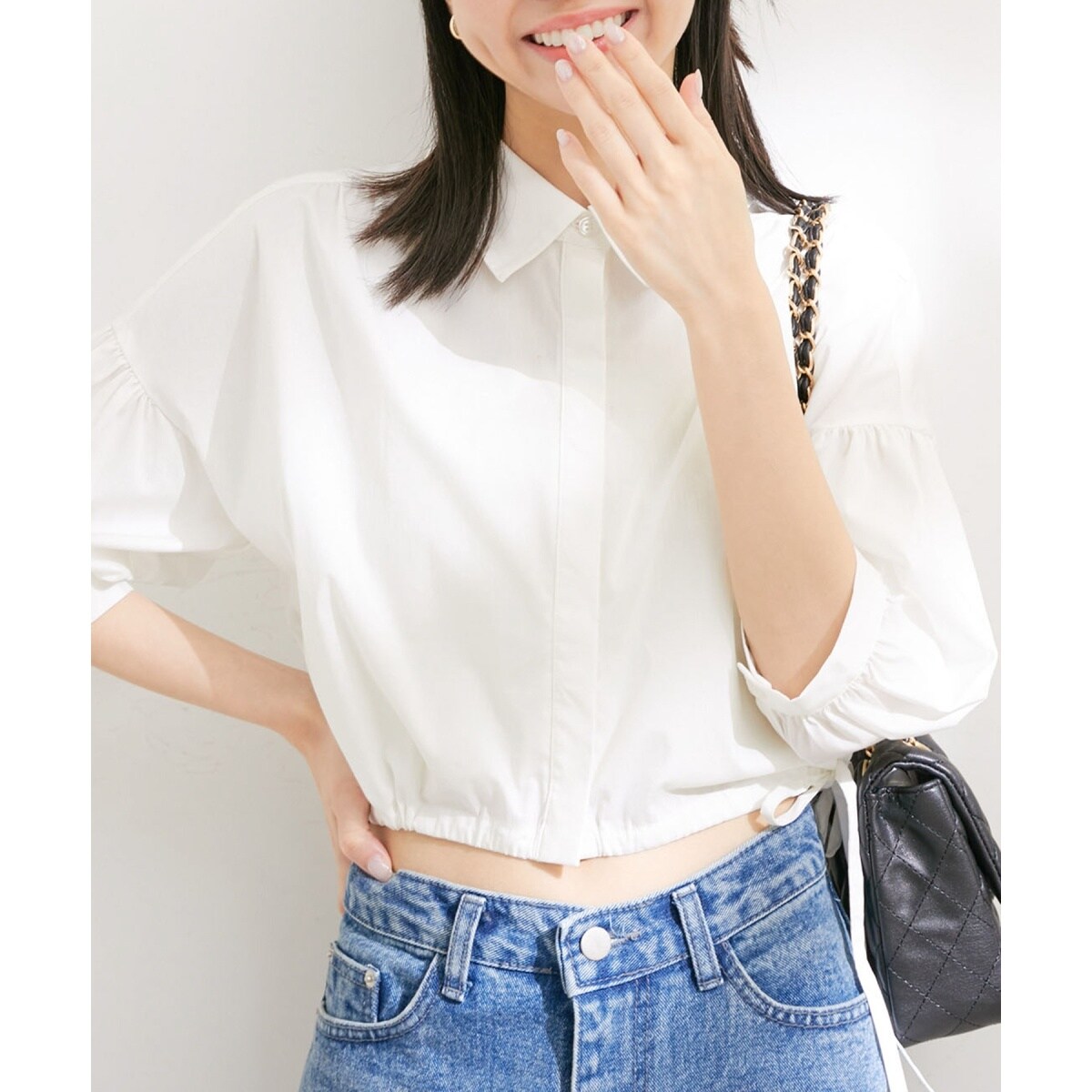 洗える】ドロストクロップド丈ハーフスリーブシャツ | ビス(VIS
