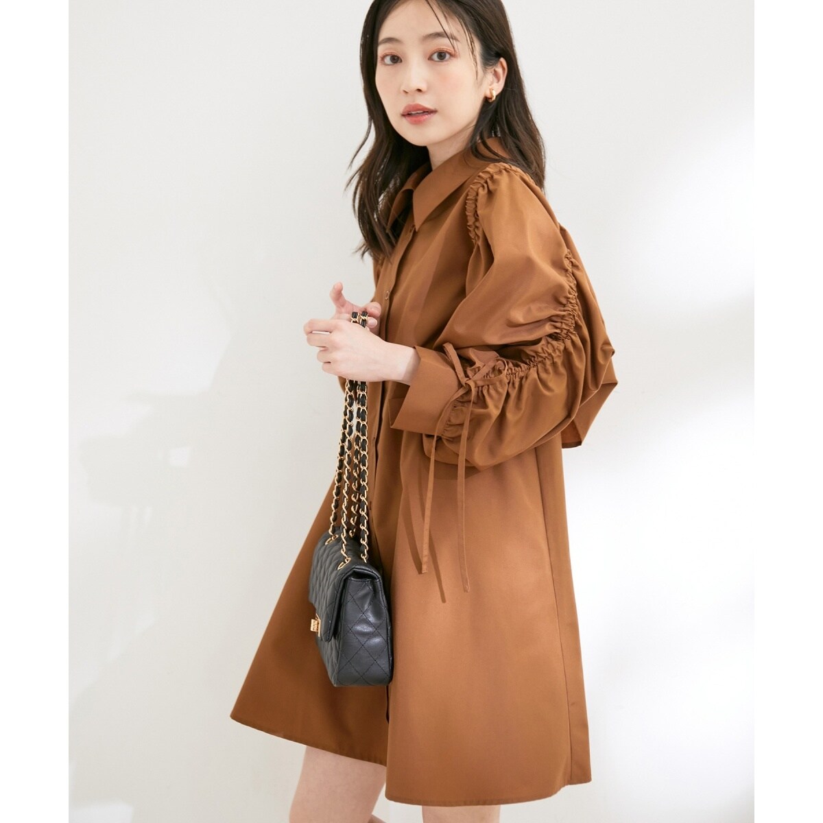 ビスvisダブル釦スキッパーワンピース ベルト付きロングシャツ