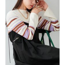 【洗える】モックネック袖スリットリブニット