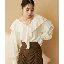 【洗える】ラッフルフリルチュニックブラウス
