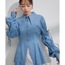 【洗える】デニムシャツブラウス