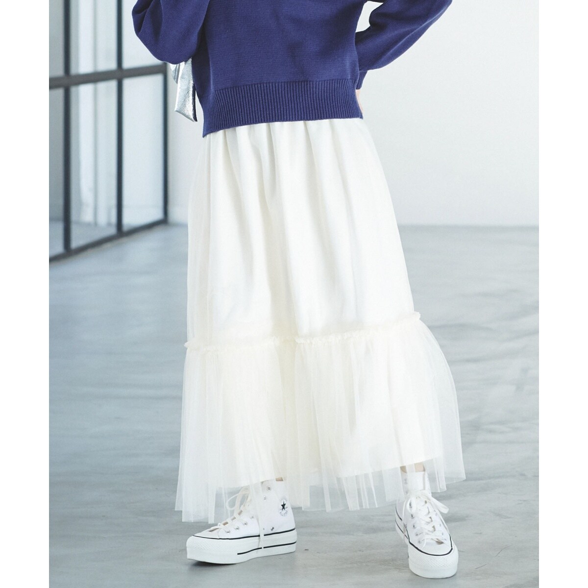 ニュアンス柄チュールスカート