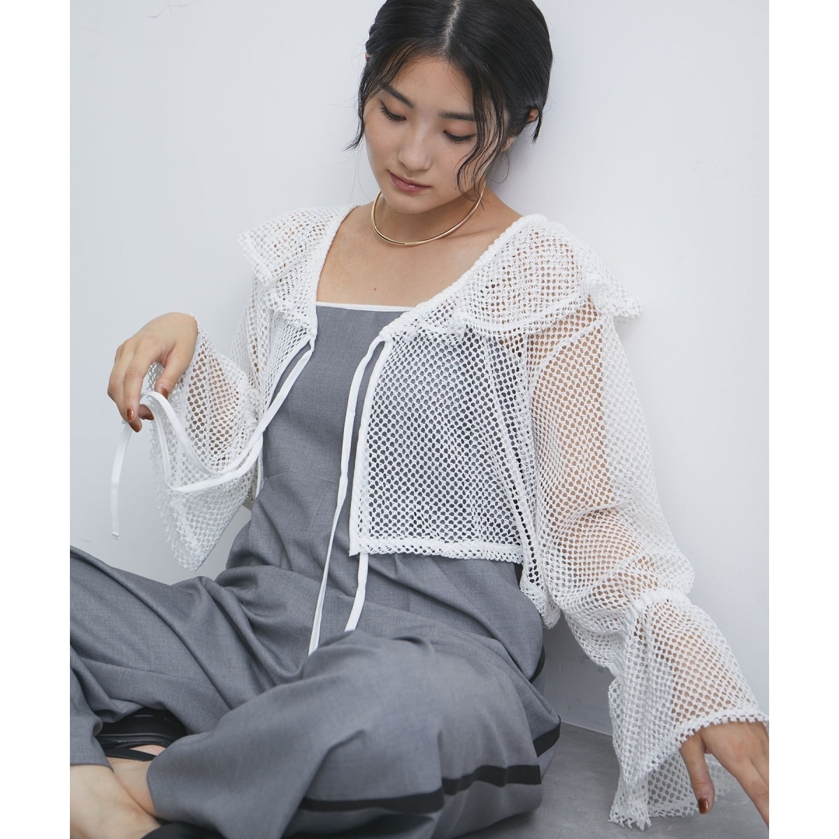 【前後2WAY】メッシュフリルカーディガン