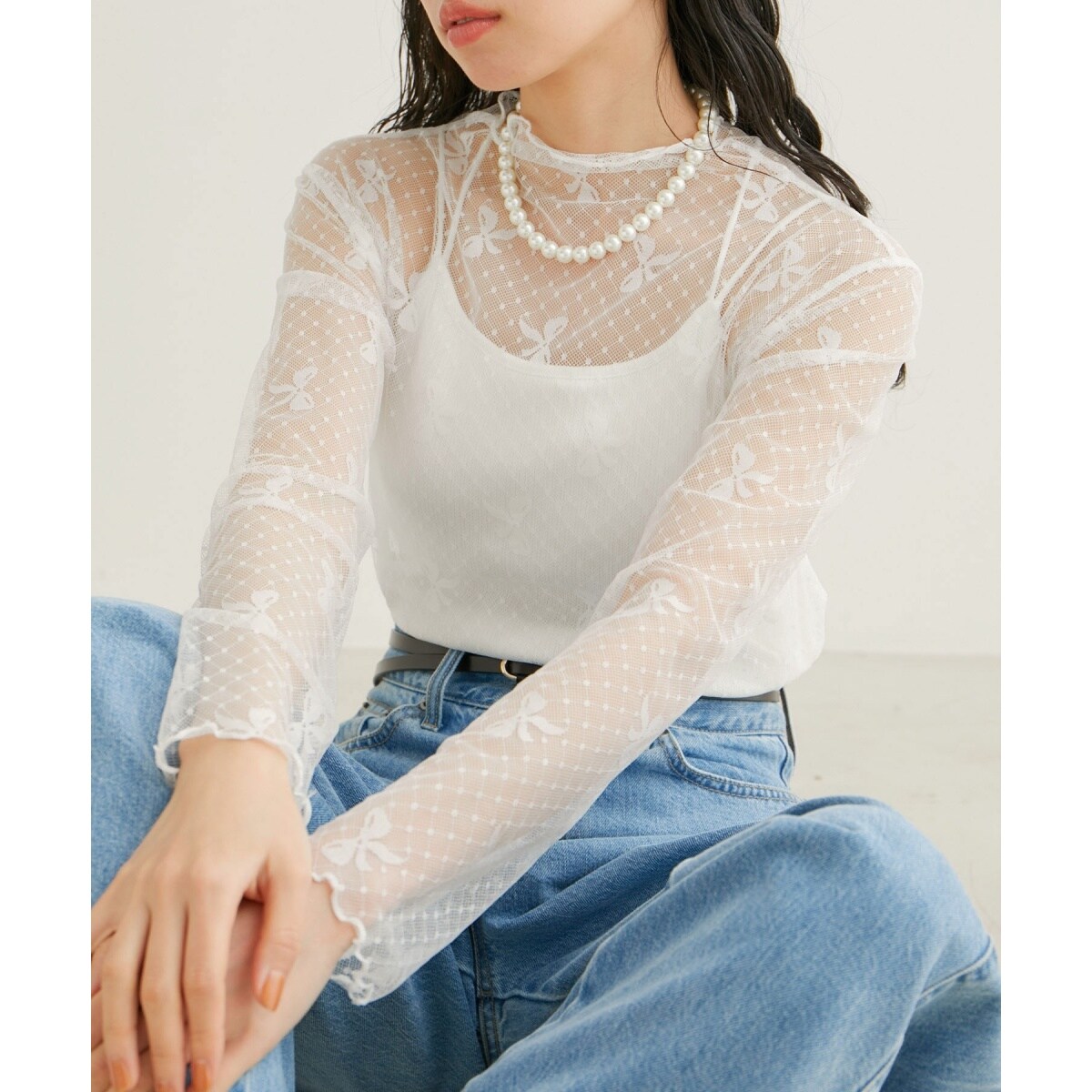 WEB/一部店舗限定】リボンモチーフチュールプルオーバー | ビス(VIS