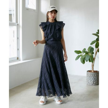 VIS【セットアップ対応】シアーチェックフレアスカート