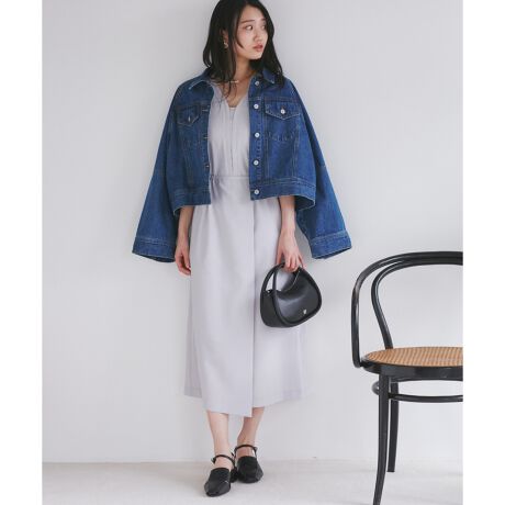 VIS【WEB限定】Vネックフレンチスリーズワンピース【洗える】