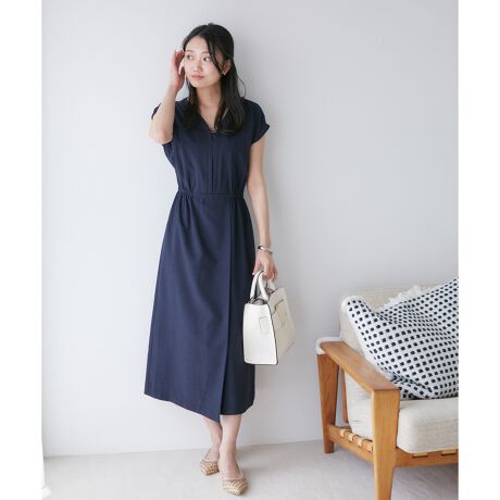 VIS【WEB限定】Vネックフレンチスリーズワンピース【洗える】