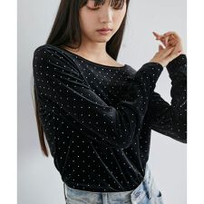 ラメプリントベロアロングTシャツ