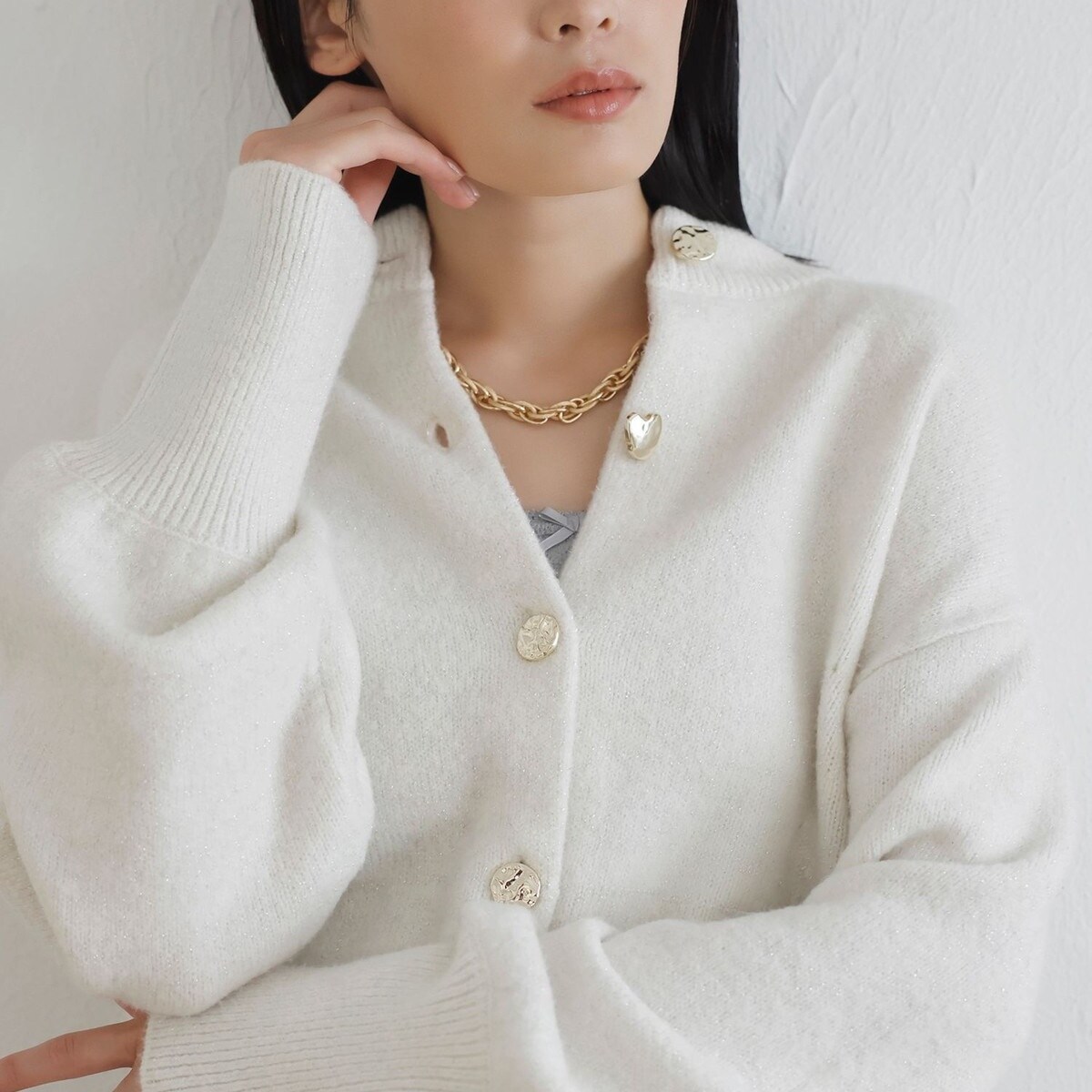  PARTY♡ラメカーディガン総柄ワンピースセット♡新品タグ付き 新色追加】【洗える】アソート釦ラメニットカーディガン | ビス