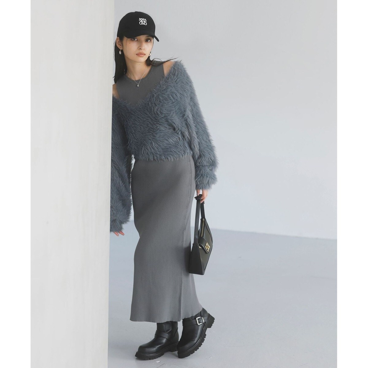 エニィスィス【洗える・2SET】カットデザインスタイルアップ ワンピース×ニット any SiS｜【洗える・2SET】カットデザインスタイルアップ