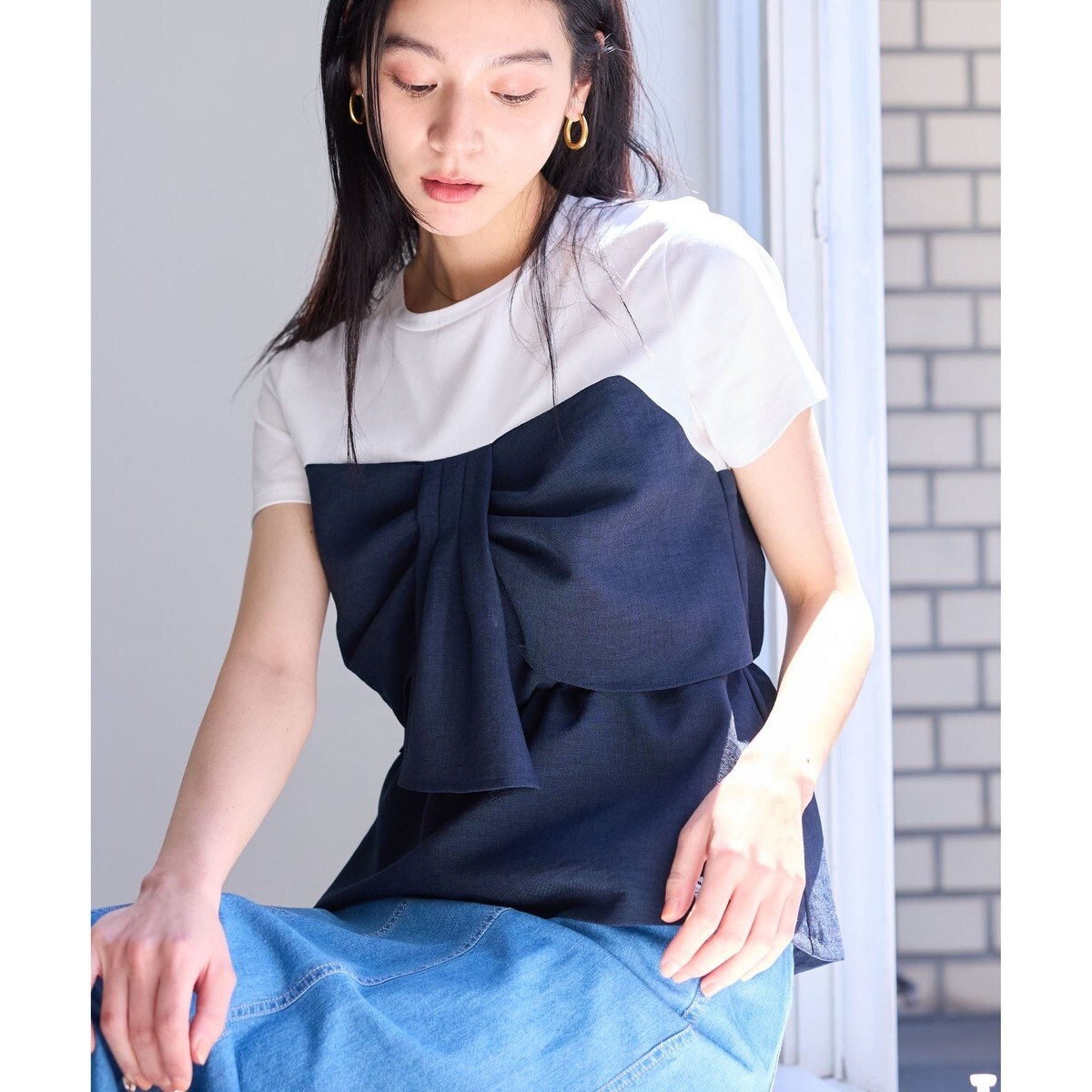 tシャツ 「洗える／コットン100％／同柄アイテムあり」アマイア ディッツィー柄袖見返しプルオーバー レディース 洗える／コットン100％／同柄アイテムあり】アマイア