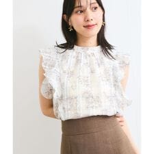 【洗える】2WAYショルダーシアーチェックブラウス