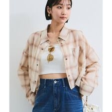 シアー＆チェックショート丈シャツ