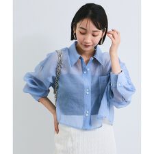 シアー＆チェックショート丈シャツ