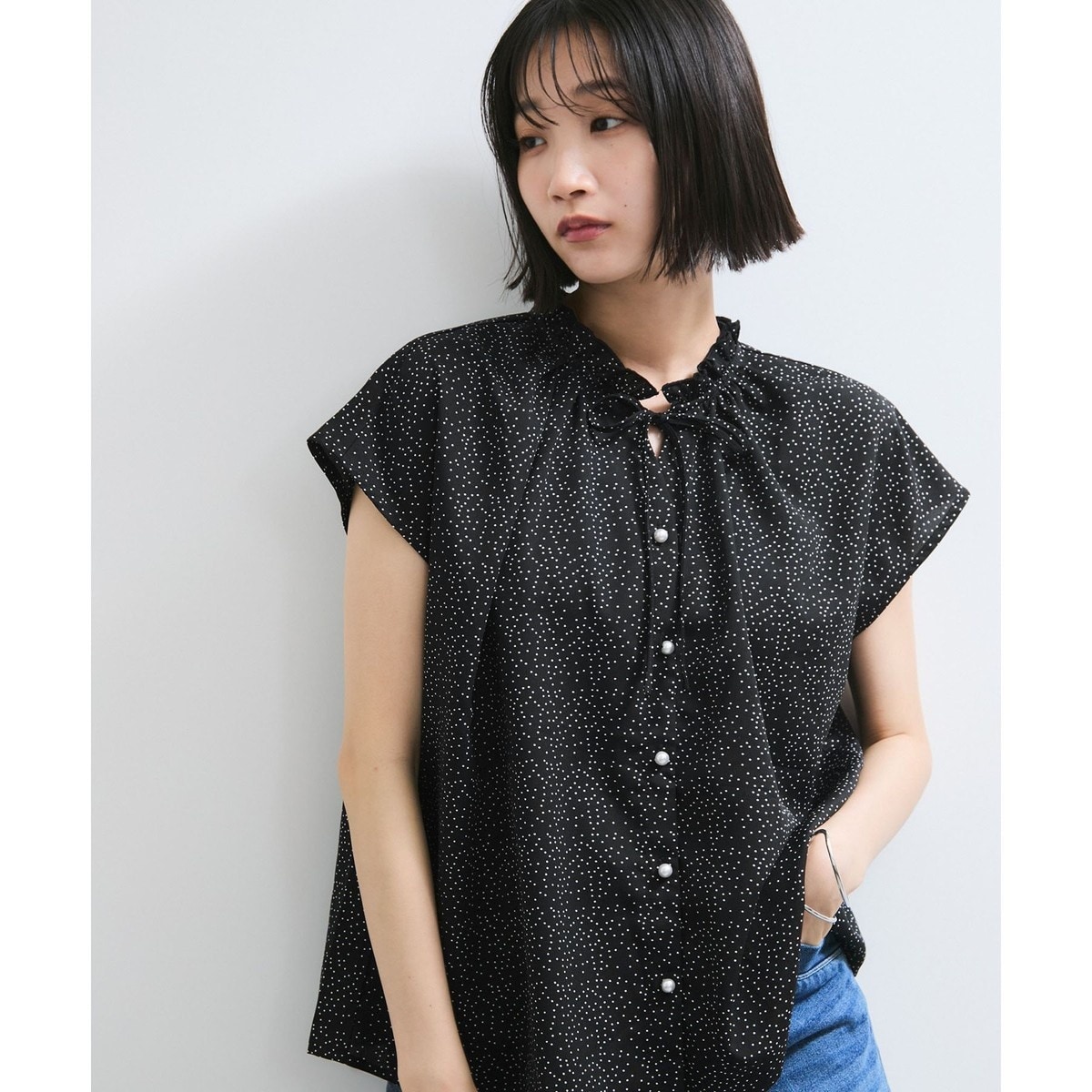 クリーニング済【Mulberry】フリル ドット シャツ クリーニング済【Mulberry】フリル ドット シャツ