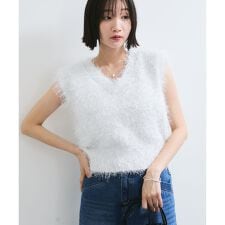 【WEB限定サイズ:MT/着丈が選べる】【洗える】フェザーヤーンニットベスト