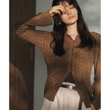 レースポロ襟カーディガン