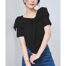 【WEB限定】【骨格で選べる2タイプ】オフショル風リボン半袖ニット