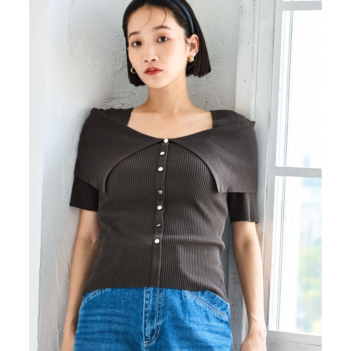 ■美品◆シップス◆ビックカラー ロングスリーブ ニット プルオーバー セール】 SHIPS any: ビックカラー ロングスリーブ ニット プル