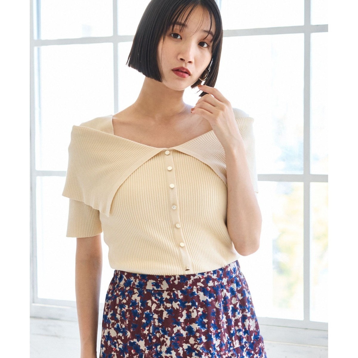 ■美品◆シップス◆ビックカラー ロングスリーブ ニット プルオーバー SHIPS any： ビックカラー ロングスリーブ ニット プル