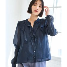 【洗える】シアーラッフルブラウス