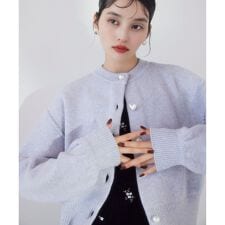 ビス(VIS)のハートアソートパール釦ラメミックスカーディガン/イージーケア・一部WEB限定カラー