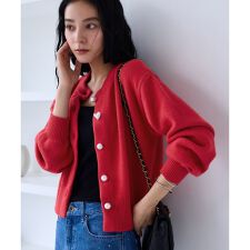 ビス(VIS)のハートアソートパール釦ラメミックスカーディガン/イージーケア・一部WEB限定カラー