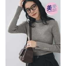 【美得】スリーブ釦アクセントリブニット/WEB限定FSサイズ・静電気防止