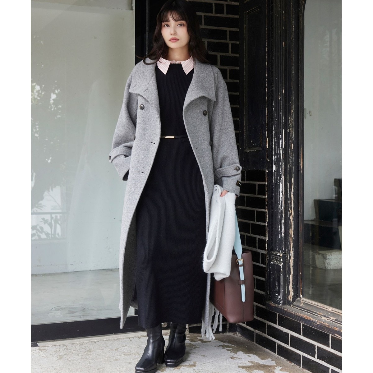 尾州シャギースタンドカラーロングコート/静電気防止・WEB限定PS・TM